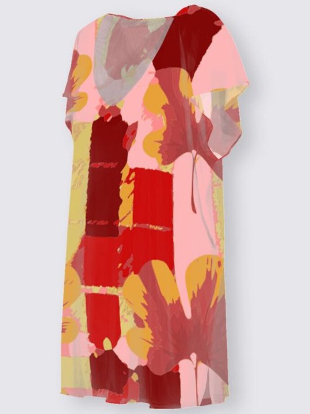 Retro Botanical Plaid – Bold Floral Ginkgo Pattern in Red, Pink  Océanne Top